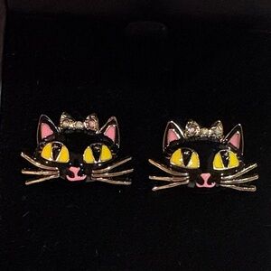 Black Cat Earrings with Yellow Eyes